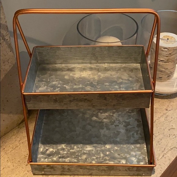 Galvanized steel and copper two tier serving trays - Picture 4 of 6